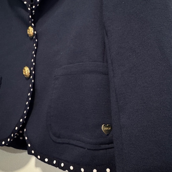 Juicy Couture Navy Blazer with Polka Dot Trim & Gold Buttons – Size 14 - Picture 5 of 7